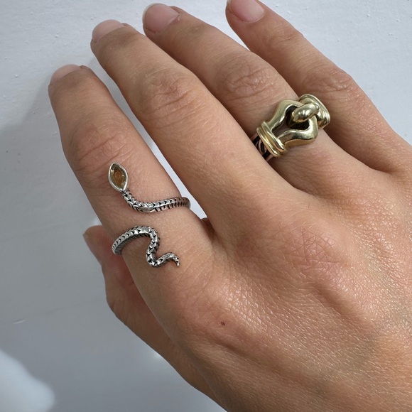 Sterling Silver 925 Citrine Yellow Stone Snake Ring Adjustable Size 7.75 - Picture 6 of 15